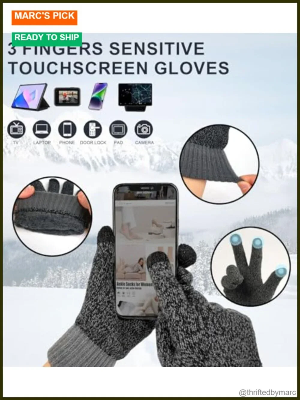 Men's 3 Piece Winter Set Knit Beanie Scarf Touchscreen Gloves Fleece Lined